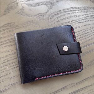 All Handmade Leather Black Card Holder with Red Stitching
